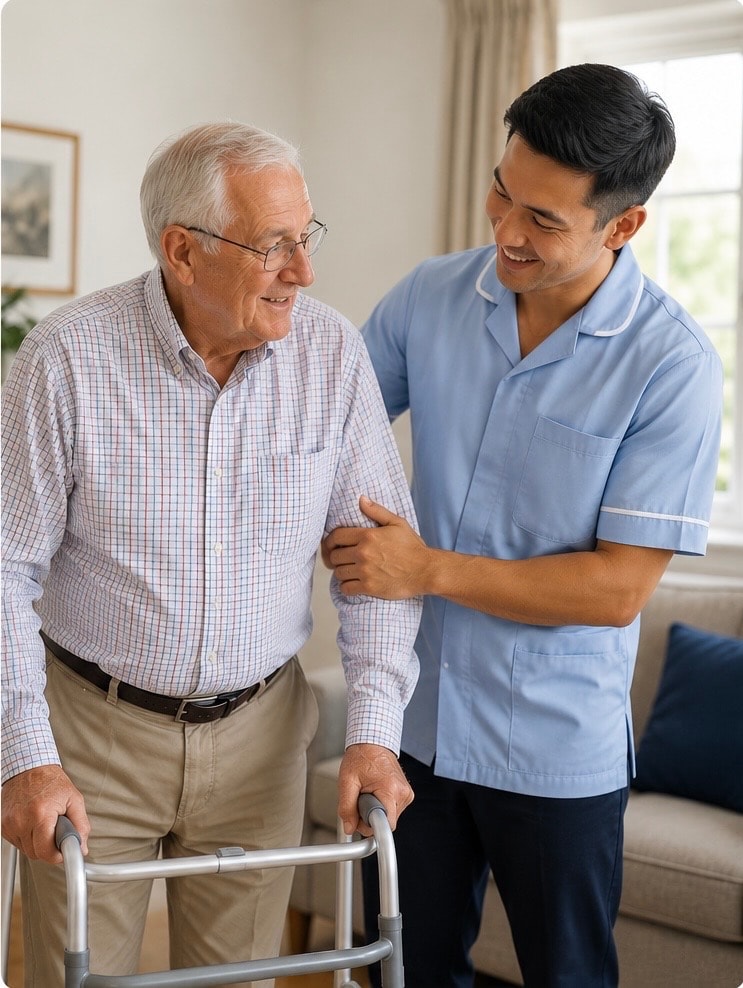 Caregiver with elderly patient in care home